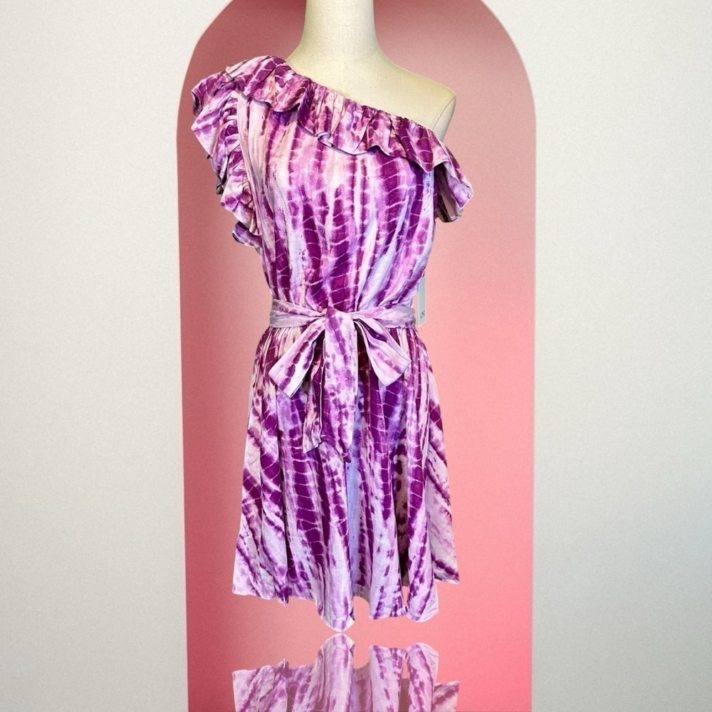 NWT LINI ‘Remi’ Ruffled Tie Dye Mini Dress in “Lavender & White” Size Small